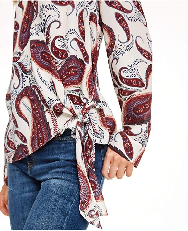 Leyden Women's White Paisley Long Sleeve V Neck Wrap Top Size L