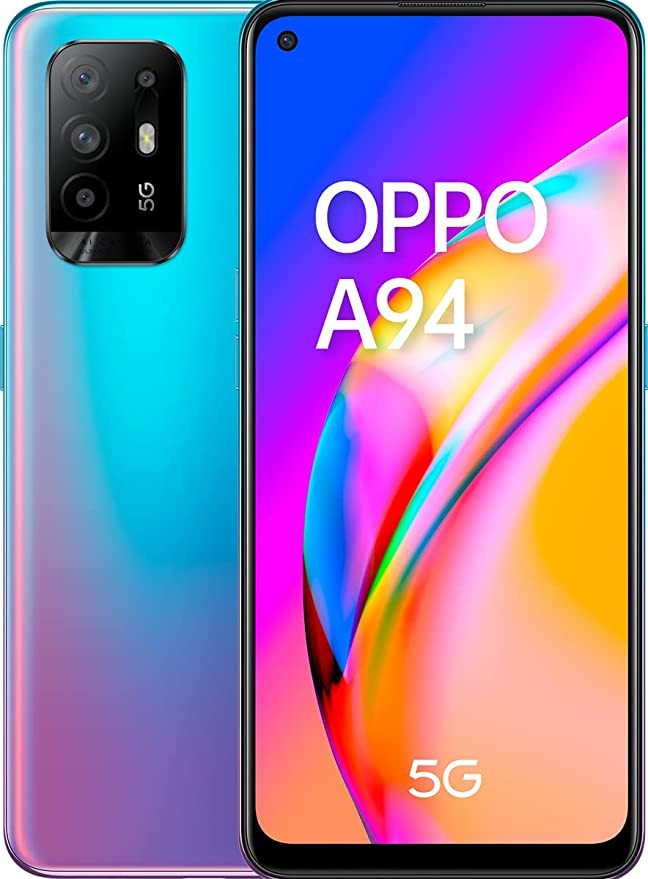 OPPO A94 5G Smartphone, 48 MP Quad Camera with Ultra Night Video, 6.43-inch FHD+ AMOLED Display, 4,310 mAh Battery, 30W VOOC 4.0 Fast Charging, 128 GB Storage, 8 GB RAM, ColorOS 11.1, Cosmo Blue